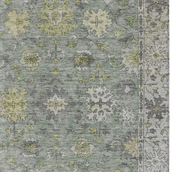 Sage Gray And Gold Floral Washable Indoor Outdoor Area Rug Photo 4