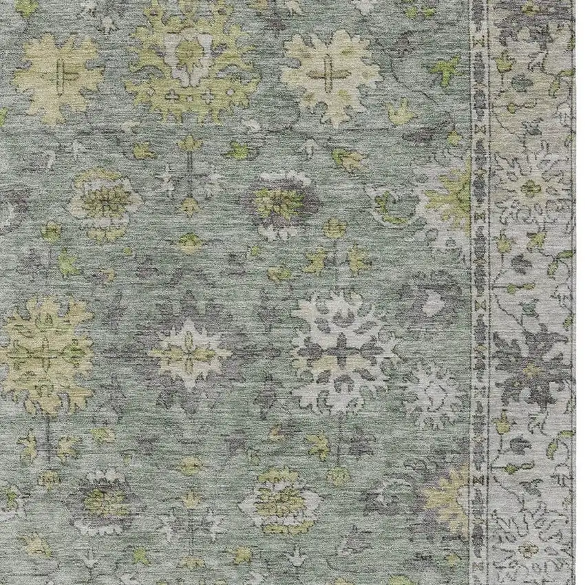 Sage Gray And Gold Floral Washable Indoor Outdoor Area Rug Photo 4