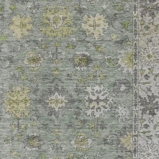 Sage Gray And Gold Floral Washable Indoor Outdoor Area Rug Photo 6