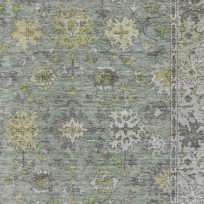 Sage Gray And Gold Floral Washable Indoor Outdoor Area Rug Photo 6