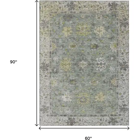 Sage Gray And Gold Floral Washable Indoor Outdoor Area Rug Photo 9
