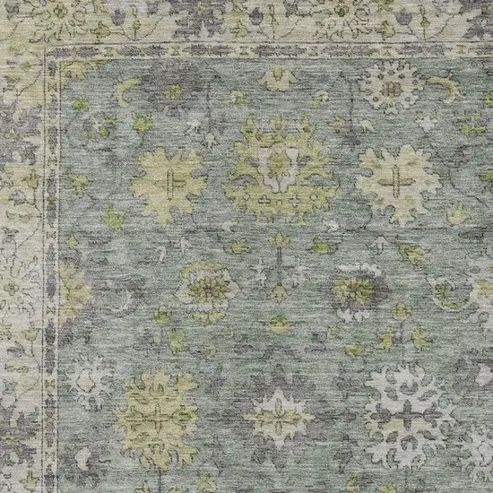 Sage Gray And Gold Floral Washable Indoor Outdoor Area Rug Photo 4