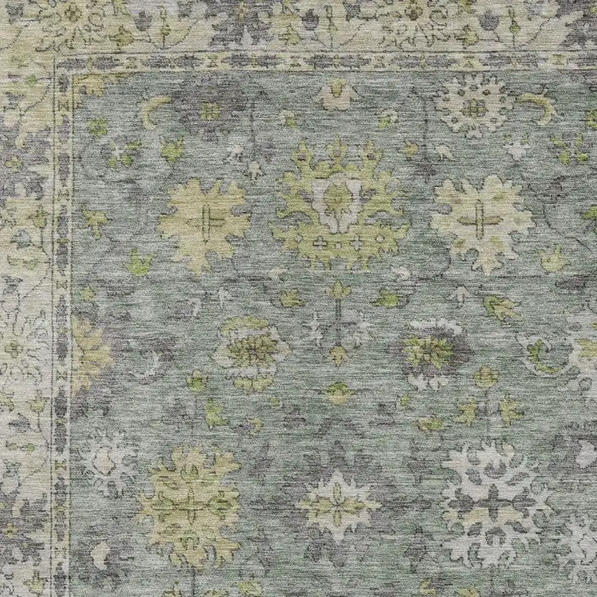 Sage Gray And Gold Floral Washable Indoor Outdoor Area Rug Photo 4