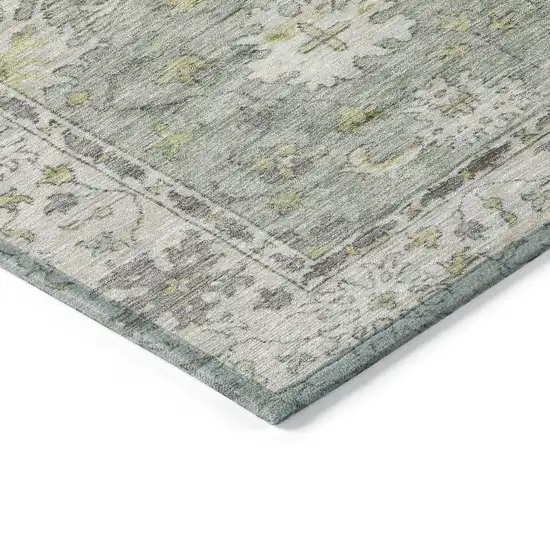 Sage Gray And Gold Floral Washable Indoor Outdoor Area Rug Photo 6