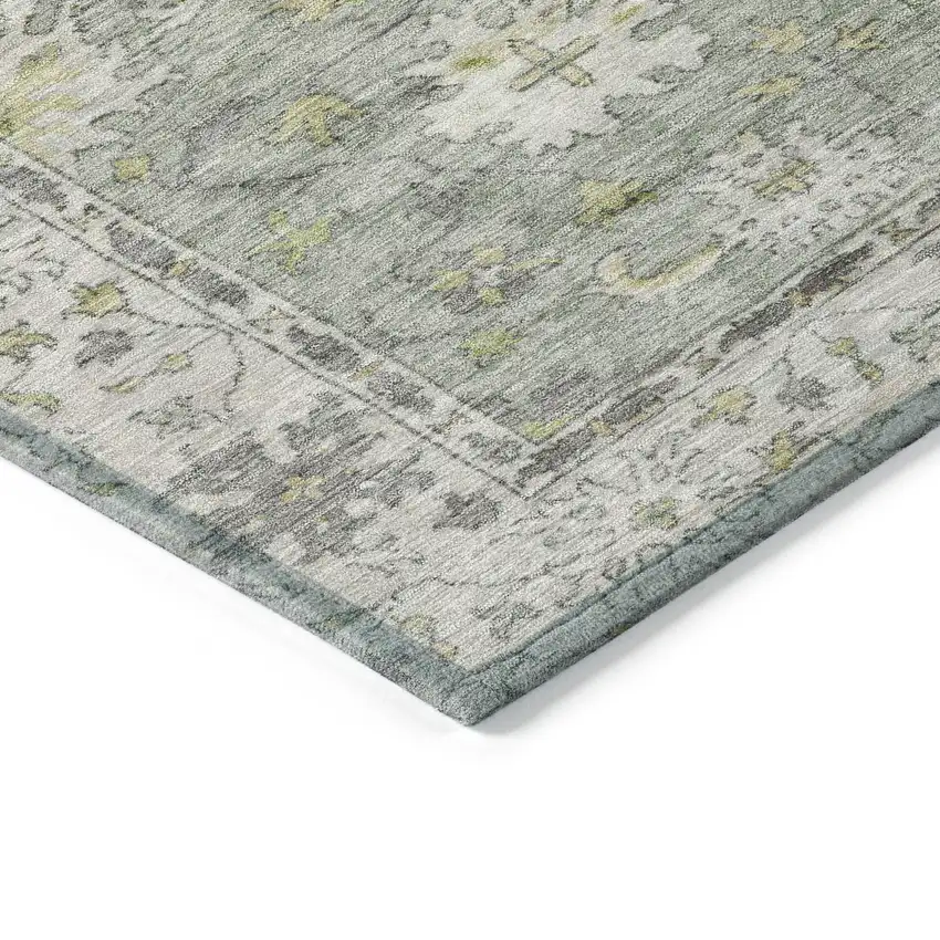 Sage Gray And Gold Floral Washable Indoor Outdoor Area Rug Photo 6