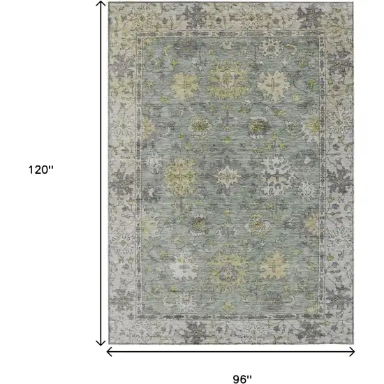 Sage Gray And Gold Floral Washable Indoor Outdoor Area Rug Photo 9