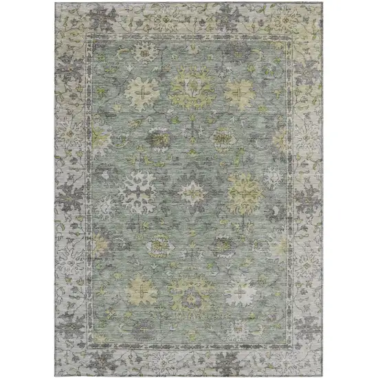Sage Gray And Gold Floral Washable Indoor Outdoor Area Rug Photo 3