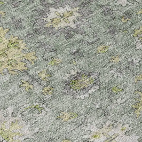 Sage Gray And Gold Floral Washable Indoor Outdoor Area Rug Photo 8