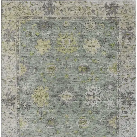 Sage Gray And Gold Floral Washable Indoor Outdoor Area Rug Photo 4