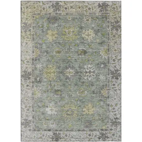 Sage Gray And Gold Floral Washable Indoor Outdoor Area Rug Photo 1