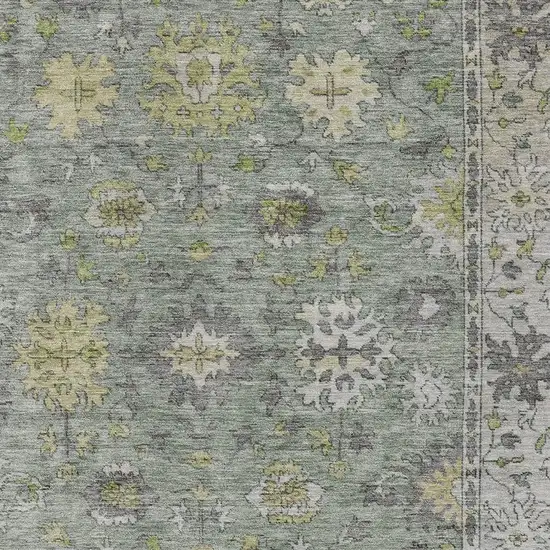 Sage Gray And Gold Floral Washable Indoor Outdoor Area Rug Photo 3