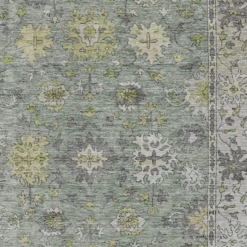 Sage Gray And Gold Floral Washable Indoor Outdoor Area Rug Photo 3