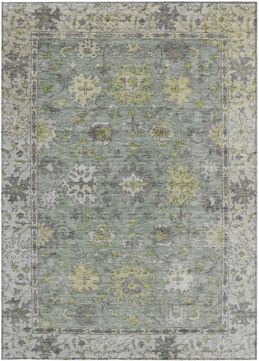 Sage Gray And Gold Floral Washable Indoor Outdoor Area Rug Photo 3
