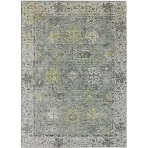 Photo of Sage Gray And Gold Floral Washable Indoor Outdoor Area Rug