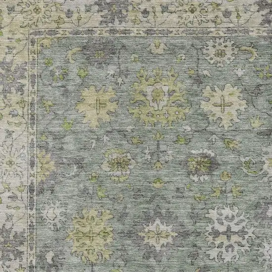 Sage Gray And Gold Floral Washable Indoor Outdoor Area Rug Photo 4