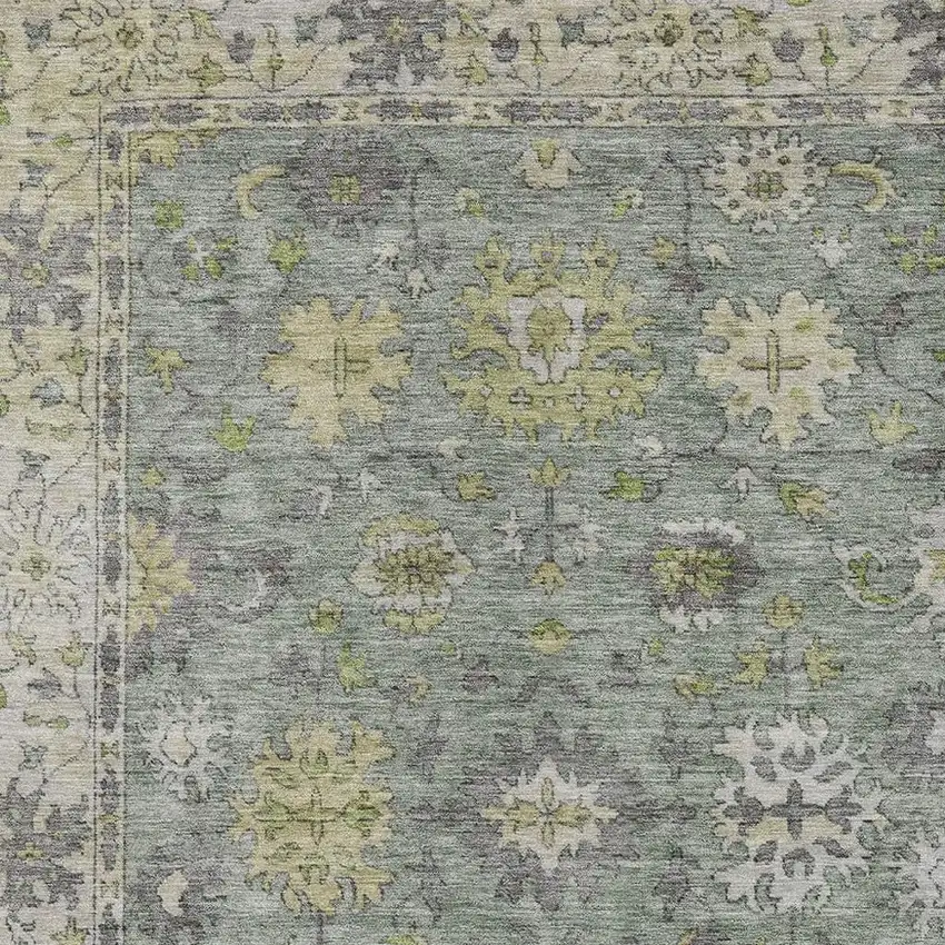 Sage Gray And Gold Floral Washable Indoor Outdoor Area Rug Photo 4