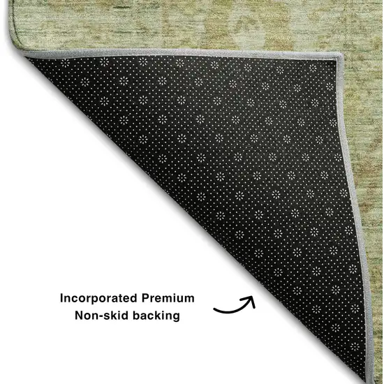 Sage Gray And Gold Oriental Washable Area Rug With UV Protection Photo 6