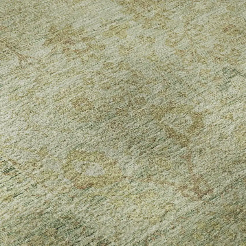 Sage Gray And Gold Oriental Washable Area Rug With UV Protection Photo 9
