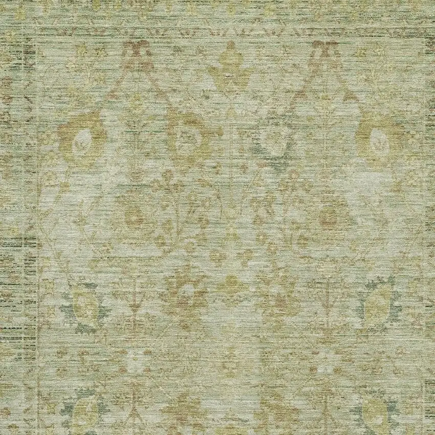 Sage Gray And Gold Oriental Washable Area Rug With UV Protection Photo 2