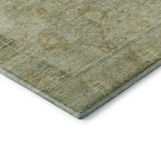 Sage Gray And Gold Oriental Washable Area Rug With UV Protection Photo 7