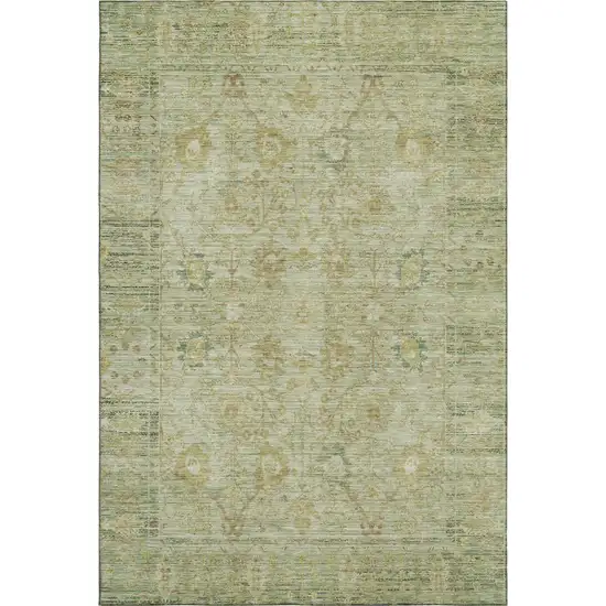Sage Gray And Gold Oriental Washable Area Rug With UV Protection Photo 1