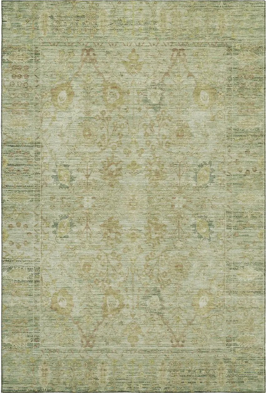 Sage Gray And Gold Oriental Washable Area Rug With UV Protection Photo 1