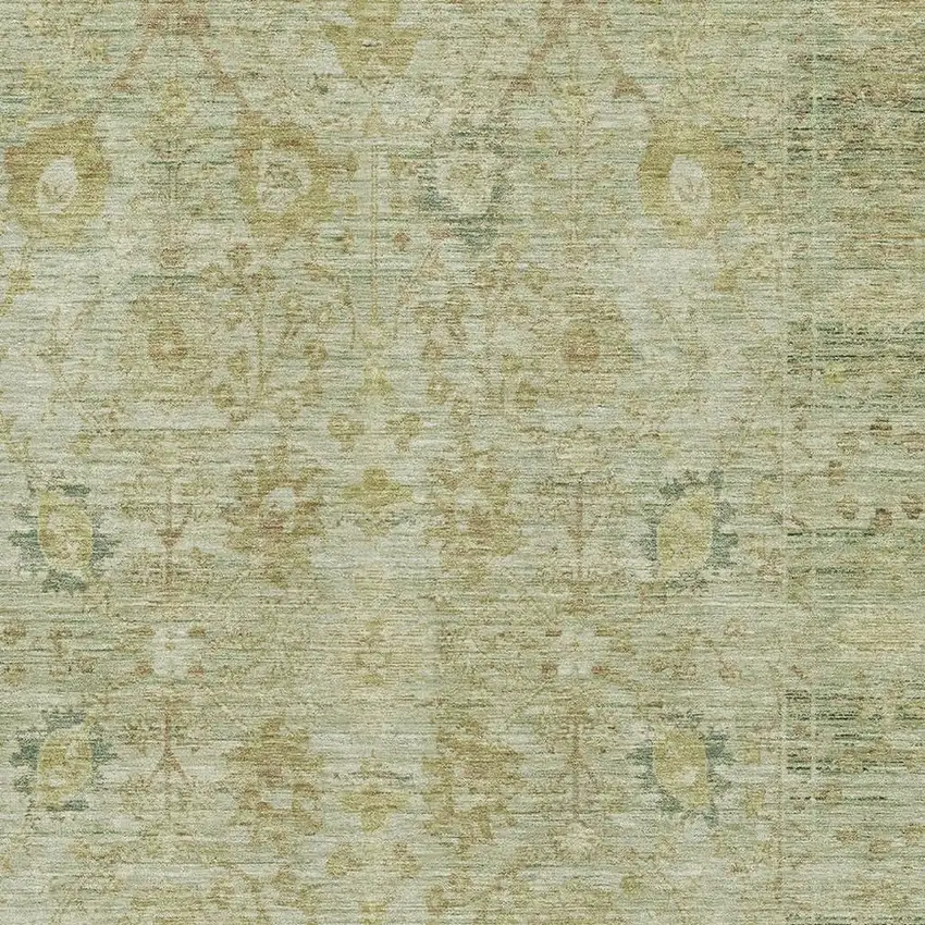 Sage Gray And Gold Oriental Washable Area Rug With UV Protection Photo 2