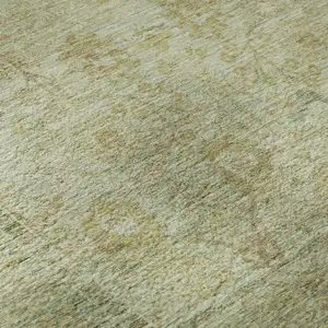 Photo of Sage Gray And Gold Oriental Washable Area Rug With UV Protection