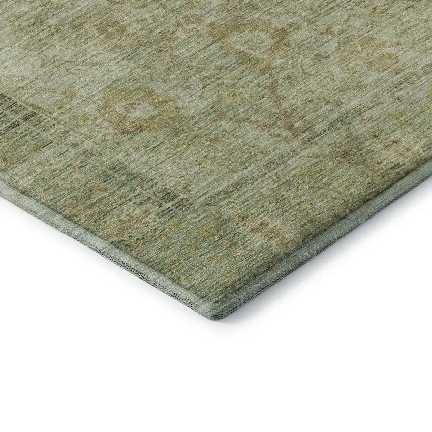 Sage Gray And Gold Oriental Washable Area Rug With UV Protection Photo 7