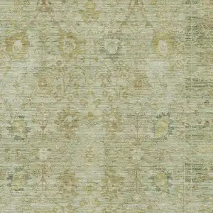 Photo of Sage Gray And Gold Oriental Washable Area Rug With UV Protection