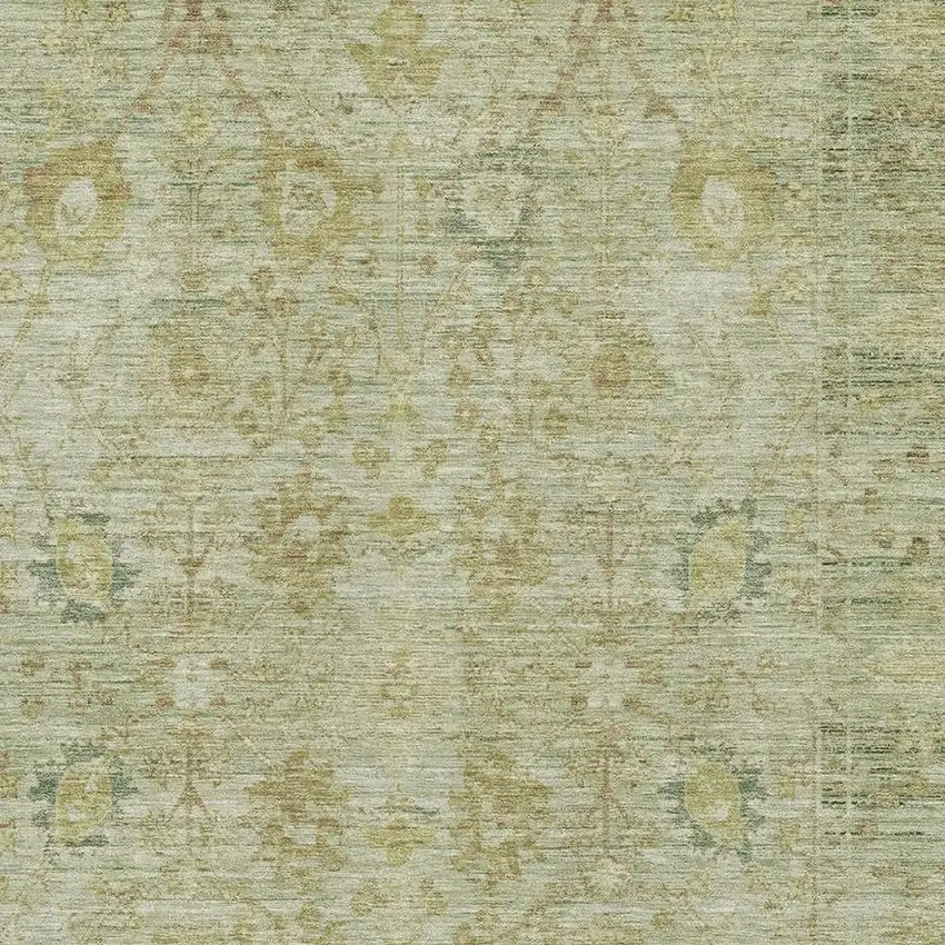 Sage Gray And Gold Oriental Washable Area Rug With UV Protection Photo 2