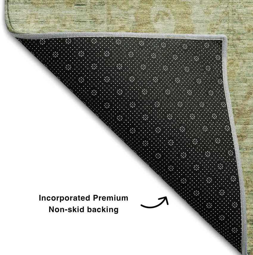 Sage Gray And Gold Oriental Washable Area Rug With UV Protection Photo 6
