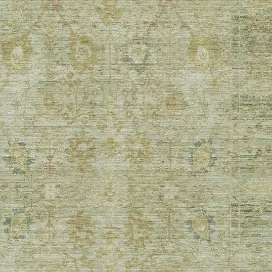 Sage Gray And Gold Oriental Washable Area Rug With UV Protection Photo 2