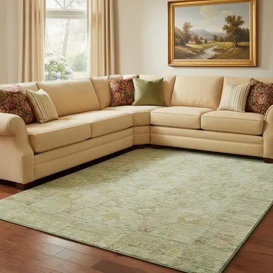 Sage Gray And Gold Oriental Washable Area Rug With UV Protection Photo 2