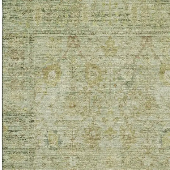 Sage Gray And Gold Oriental Washable Area Rug With UV Protection Photo 2