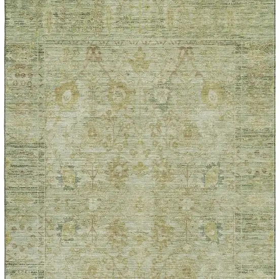 Sage Gray And Gold Oriental Washable Area Rug With UV Protection Photo 3