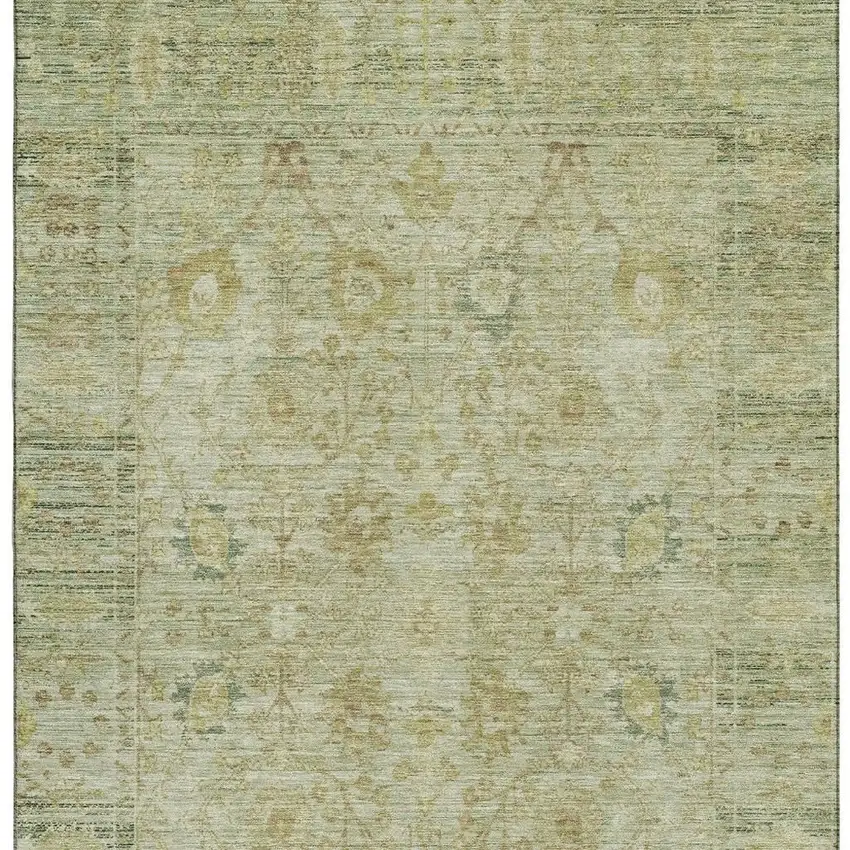 Sage Gray And Gold Oriental Washable Area Rug With UV Protection Photo 3