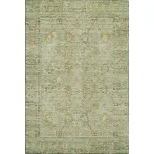 Photo of Sage Gray And Gold Oriental Washable Area Rug With UV Protection