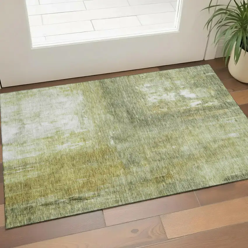 Sage Gray And Ivory Abstract Washable Area Rug With UV Protection Photo 1