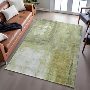 Photo of Sage Gray And Ivory Abstract Washable Area Rug With UV Protection