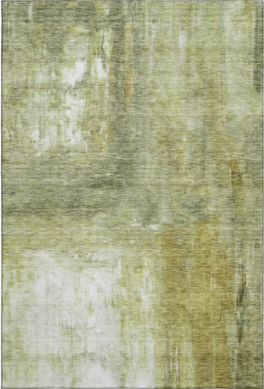 Sage Gray And Ivory Abstract Washable Area Rug With UV Protection Photo 3