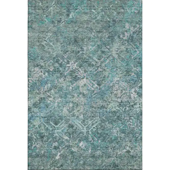 Sage Gray And Ivory Diamond Washable Area Rug With UV Protection Photo 1