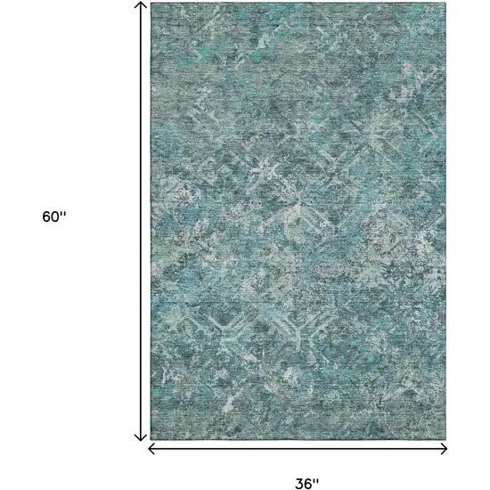 Sage Gray And Ivory Diamond Washable Area Rug With UV Protection Photo 3