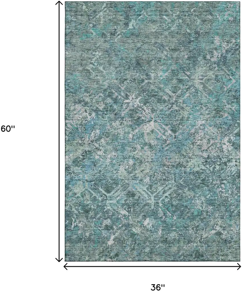 Sage Gray And Ivory Diamond Washable Area Rug With UV Protection Photo 3
