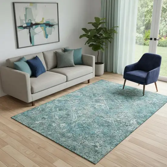 Sage Gray And Ivory Diamond Washable Area Rug With UV Protection Photo 1