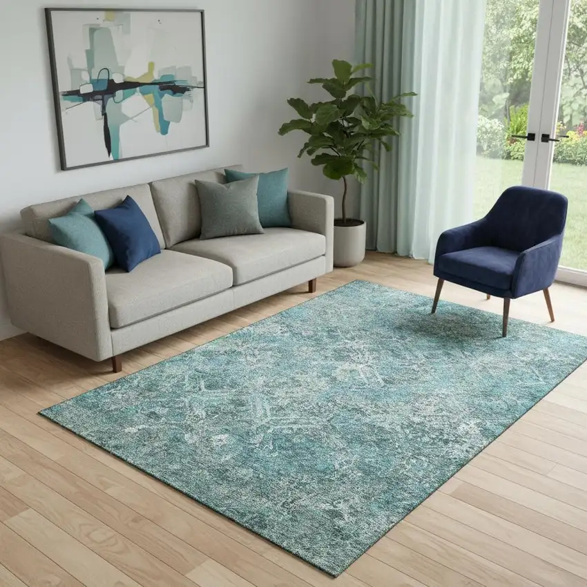 Sage Gray And Ivory Diamond Washable Area Rug With UV Protection Photo 1