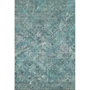 Photo of Sage Gray And Ivory Diamond Washable Area Rug With UV Protection