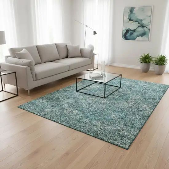 Sage Gray And Ivory Diamond Washable Area Rug With UV Protection Photo 2