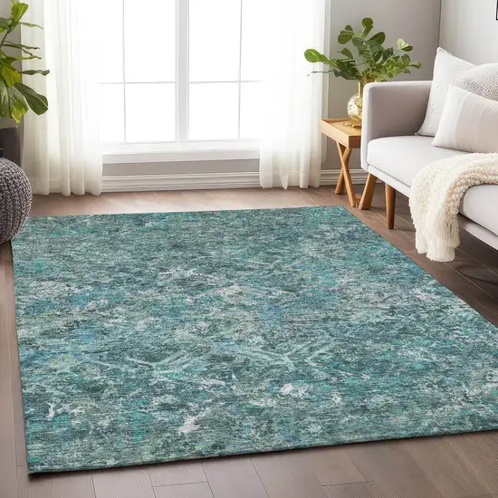 Sage Gray And Ivory Diamond Washable Area Rug With UV Protection Photo 5