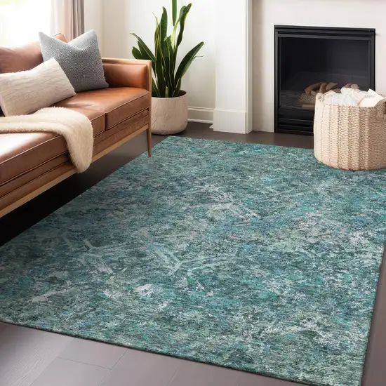 Sage Gray And Ivory Diamond Washable Area Rug With UV Protection Photo 6
